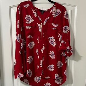 Express Red and Pink Floral Blouse